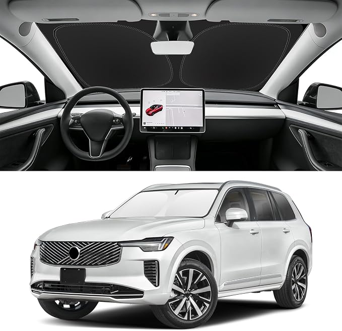 Custom Fit Windshield Sun Shade for Volvo XC90 2016-2026 | Blocks UV Rays and Sun Heat, Helps Reduce Interior Temperature, Protects Dashboard from Fading, Folds Easily for Storage by SLOGENTO