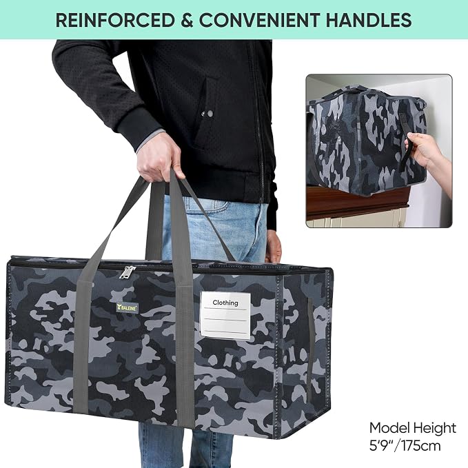 BALEINE Extra Large Storage Tote with Zippers & Carrying Handles, Heavy-Duty Oxford Fabric Moving Bags for Laundry, Space Saving, Storage, Grey Camouflage - Image 6