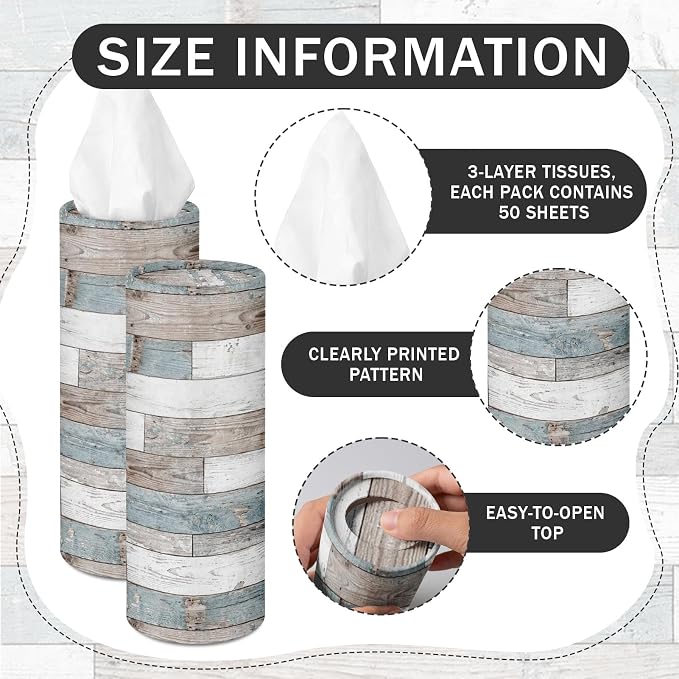 Arttown Car Tissue Holder for Cup Holder Facial Tissues 12 Pack Wood Grain | Bulk 3-Ply,Refillable Marble Print Cylinder Tissue Boxes,Fit Car Home Office School (600 Sheets Total,50 Sheets Each) - Image 4