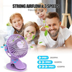 Portable Clip Fan Battery Operated,3 Speeds USB Rechargeable Mini Table Fan with Strong Airflow,360°Rotation Ultra Quiet Personal Desk Fan for Home Office Bedroom Dorm Stroller Camping(Purple) - Image 2
