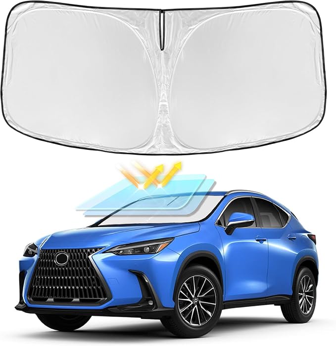 for Lexus NX NX300h/NX300/NX200t 2015-2021 Windshield Sun Shade 4 Layers | Car Sunshades for Front Windows Shade Cover Custom Fit NX Sun Visor 250T Retractable Shade Blocks UV Rays Car Accessories by ZOIBVCARSUNSHADE