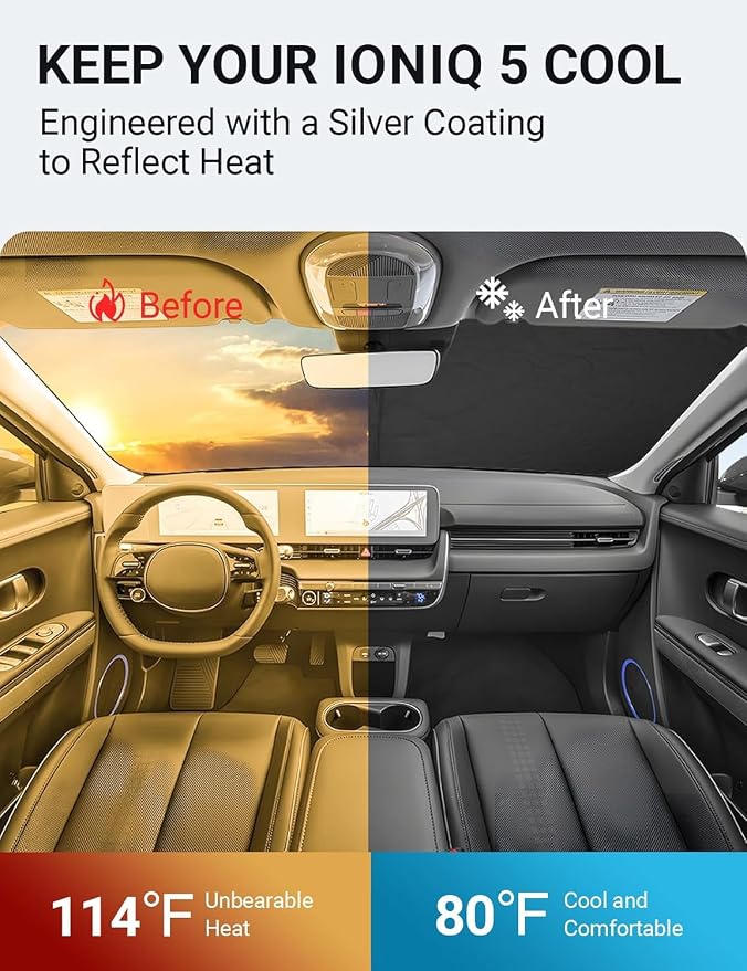 Proadsy Custom Fit Car Windshield Sun Shade for 2022-2026 Hyundai Ioniq | 240T Heat Shield, Drops Temp 54°F, Blocks 99% UV, Prevents Dashboard Cracking, Summer Parking & Beach Trips, Easy Twist-Fold - Image 2