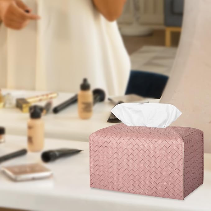 Tissue Box Cover Rectangle Leather Facial Paper Holder, Pink | PU Leather，Easy to Fill, Easy Clean, Decorative Cube Tissue Box Holder for Office, Bathroom,Kitchen, Living room, Guest room - Image 2