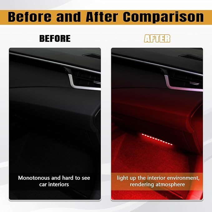 wuyaoyao Car LED Strip Light, 24LED Lights w/Cigarette Lighter, Red | 12V Ambient Lighting Kit for Decor, RGB Neon Atmosphere Lamps, Under Dash Ambient Night Light, Universal Car Accessories - Image 4
