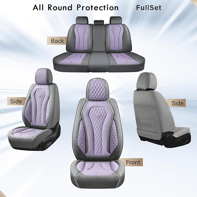 Coverado Automotive Seat Covers, Car Seat Covers Full Set, Purple Car Seat Cover, Car Seat Covers Front Seats Back Seat Cover, Waterproof Car Seat Cushion,Leather Seat Protector Fit for Most Cars - Image 6