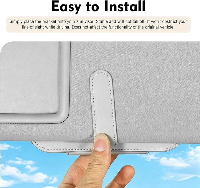 Sunglasses Holder for Car Sun Visor, Leather Car Sunglasses Holder, Auto Visor Accessories Eyeglasses Holder Glasses Storage Case, Universal for Most Cars (Gray) - Image 6
