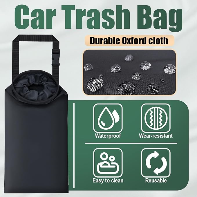ecocstm 2 PCS Car Trash Bags, Car Accessories Washable Garbage Bag Hanging | Detachable Trash Can with Top Elastic Vent & Sticky Strap Bottom Opening, Seat Back Tash Bag for Cars,Travelling,Outdoor - Image 5