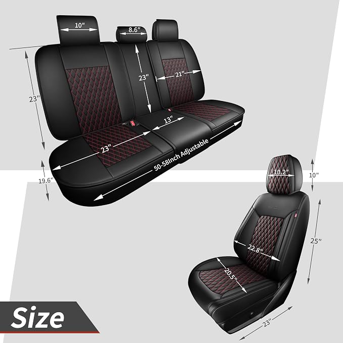 Red and Black Thick Nappa Leather Automotive Car Seat Covers Set of 1 | Univerasal Fit,3D Contoured,Full Coverage,Waterproof,ThickTexture Nappa Leather,for most Suvs Trucks Sedans - Image 6