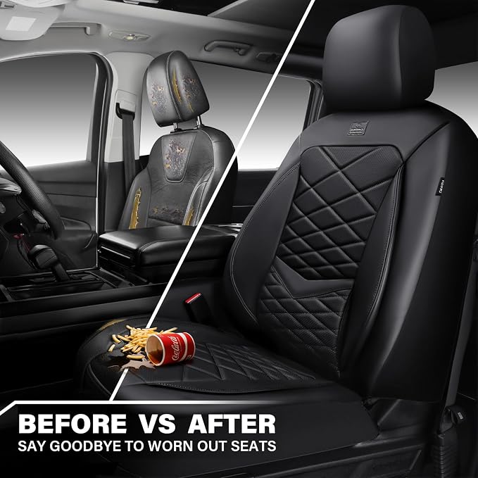 CAR PASS Luxury Nappa Leather Front Seat Covers, Waterproof 3D Foam Seat Covers with Lumbar Support, Breathable Auto Seat Cover Airbag Compatible Universal Fit for Sedan SUV Van Truck, All Black - Image 6