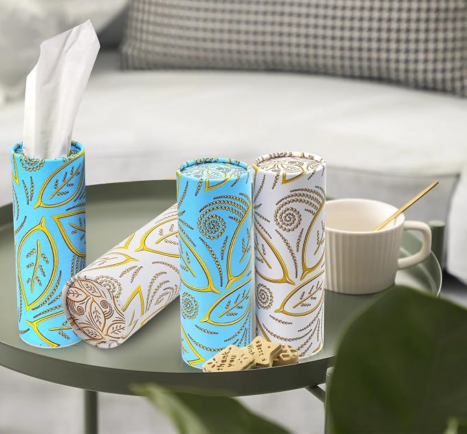 Refillable Car Tissue Holder Dispenser, Facial Tissue Travel Packs | Napkins Holder Refill, Round Tissue Box Organizer with 9 Packs Tissues Auto Travel Car Tissues Refills, 3-Ply Soft 270 Sheets - Image 3