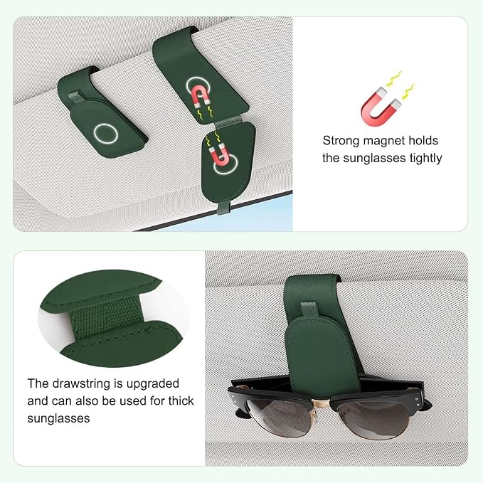 Sotfamily Magnetic Sunglass Holder for Car Visor, 2 Packs, Faux Leather | Strong Magnetism, for Most Car Visors, No Marks on Visor, Gift-Ready Packaging, Sunglass Organizer, Car Accessories for Men - Image 4