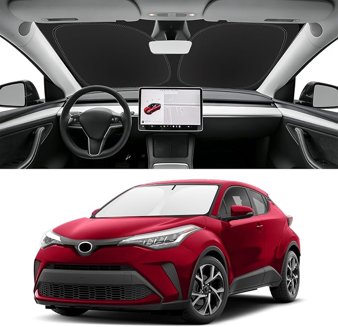 Custom Fit Windshield Sun Shade for Toyota CHR 2018-2022 | Blocks UV Rays and Sun Heat, Helps Reduce Interior Temperature, Protects Dashboard from Fading, Folds Easily for Storage by SLOGENTO