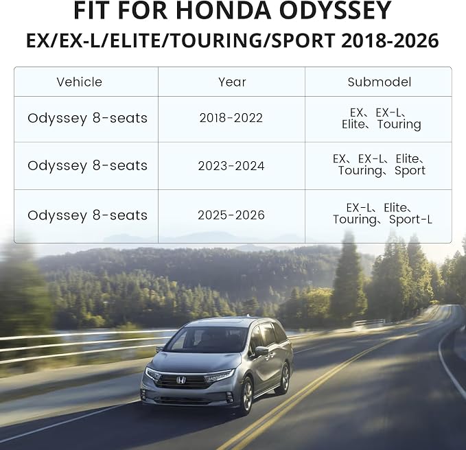 Full Set Car Seat Covers for Honda Odyssey 2018-2026,8-Seater,Faux Leather | for EX,EX-L,Elite,Touring,Sport,2nd Row 40/20/40 Split Seat,Luxury Waterproof Seat Protector,Fit Like A Glove(Black) - Image 4