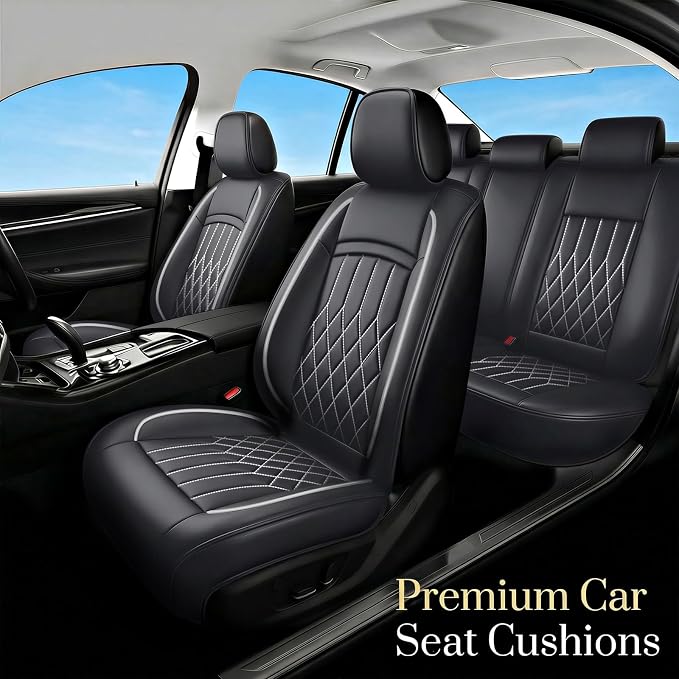 Fit for Prius Car Seat Covers Compatible with Toyota Prius 2001-2026 - Waterproof Breathable Leather Automotive Seat Cushions Protector,Airbag Compatible,Full Set 5 Seats(Whiteline) - Image 2