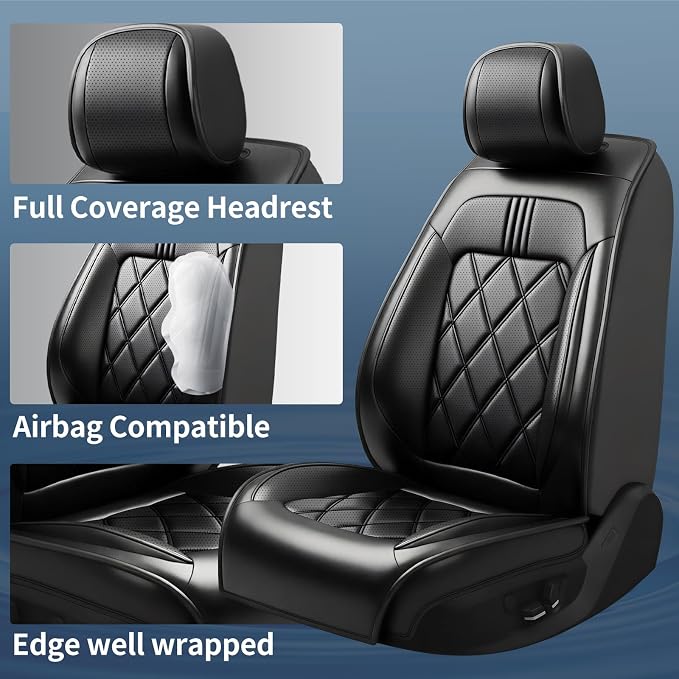 K5 Car Seat Covers Custom Fit for Kia K5 2021-2025 2026, Full Coverage Leather Waterproof Breathable Seat Covers Full Set, Automotive Seat Protectors, Airbag Compatible(5 Seats, Black) - Image 2