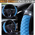 JOYCOURT 15 Inch Bling Soft Leather Car Steering Wheel Cover, Blue | Colorful Rhinestones Design, Auto Elastic Protector for Women Girls, Crystal Diamond Car Accessories for Most Cars, SUVs - Image 6