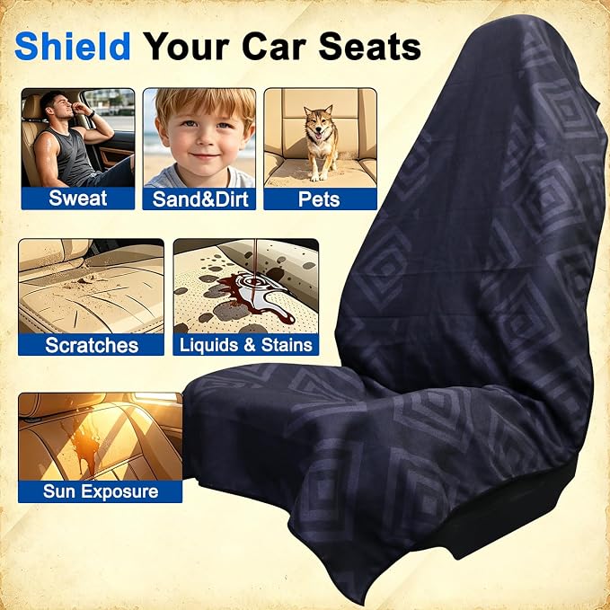 Premium Car Seat Cover Towel, Microfiber Car Seat Towel Cover, Quick-Dry Gym Running Yoga Beach Towel for Car Seat, Fits Most Front Bucket Seats for Cars, SUVs, Vans & Trucks (Diamond Black) - Image 4