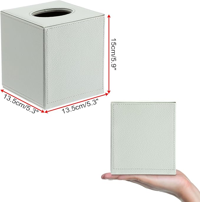 Sumnacon Tissue Box Cover Square,Magnetic Bottom PU Tissue Box Holder,Green | Stylish Cube Leather Tissue Cover,Lychee Pattern, Decorative Tissue Box Covers for Living Room Bathroom Table Desk Office Car - Image 3