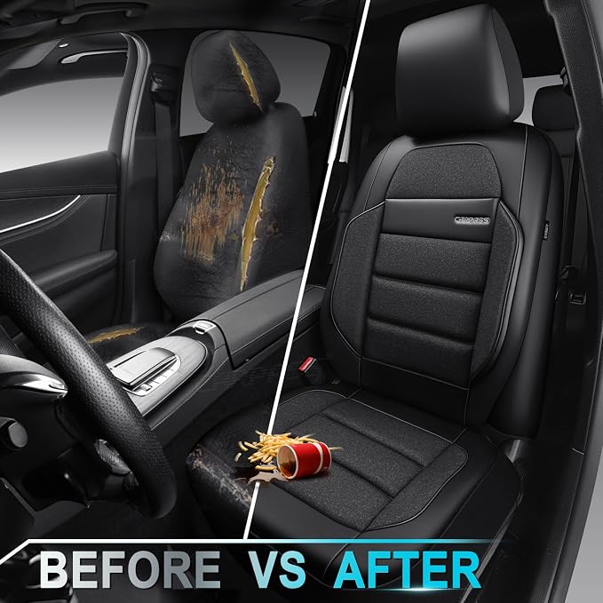 CAR PASS Memory Foam Seat Covers Front, Airy Cool Mesh Thick Car Seat Covers, Leather Car Seat Covers Front Seats Airbag Compatible, Universal Automotive Comfort for Cars, Trucks, SUV, Charcoal Gray - Image 6