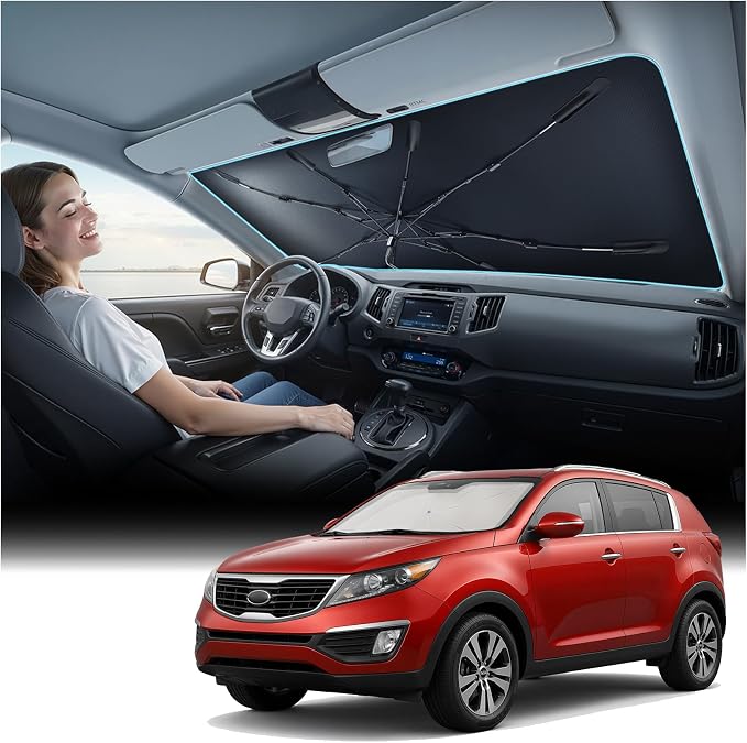 Nmoiss Windshield Sun Shade Umbrella Fit for Kia Sportage 2011-2026 Accessories, [Vinyl Coating Heat Shield] Protect Car from Sun Rays & Heat Damage Keep Cool and Protect Interior by Nmoiss