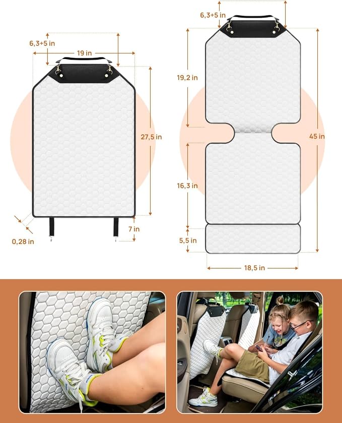 Kick Mat Back Seat Protector - Car Back Seat Cover for Kids Feet - Waterproof & Sturdy Protector for Upholstery from Dirt, Mud, Scratches and Stain (White Set) - Image 2