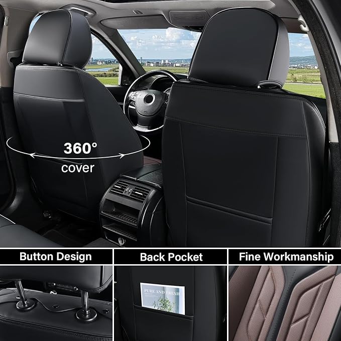 Coverado Seat Covers, Car Seat Covers Front Seats, Leather Seat Covers for Cars, Automotive Seat Covers Car Seat Protector Car Seat Cushion Universal Fit for Most Sedan SUV Pick-up Truck(Black&Coffee) - Image 2