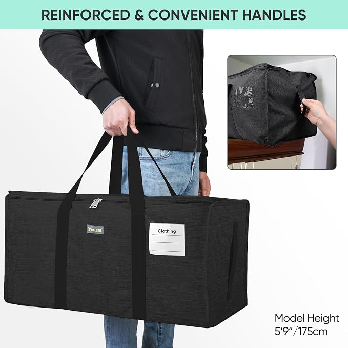 BALEINE Extra Large Storage Tote with Zippers & Carrying Handles, Heavy-Duty Oxford Fabric Moving Bags for Laundry, Space Saving, Storage, Charcoal Black, 1-Pack - Image 7