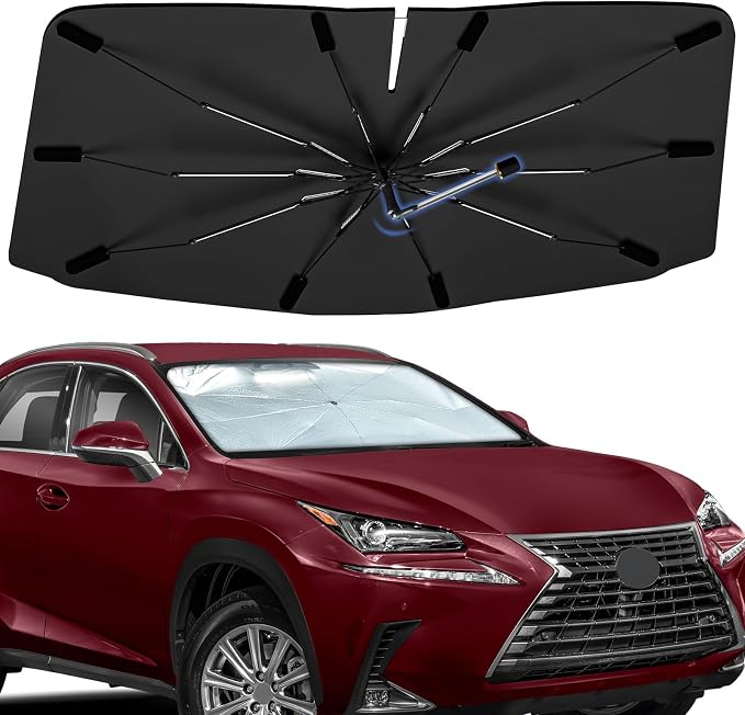 Windshield Sun Shade Umbrella for Lexus NX 2015-2021 Front Window | Foldable Car Sunshade, 360 Rotation Automotive Interior UV Protection for Outdoor Parking by Bocvam