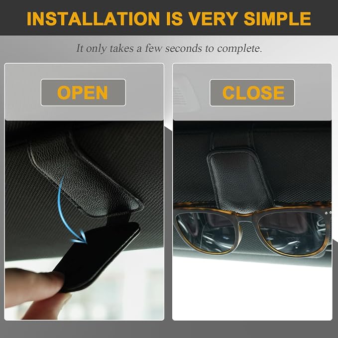 WJS 2 Packs Sunglasses Holders for Car Visor - Magnetic Leather Sunglasses Holder and Ticket Card Clip - Car Visor Accessories (Black) - Image 5