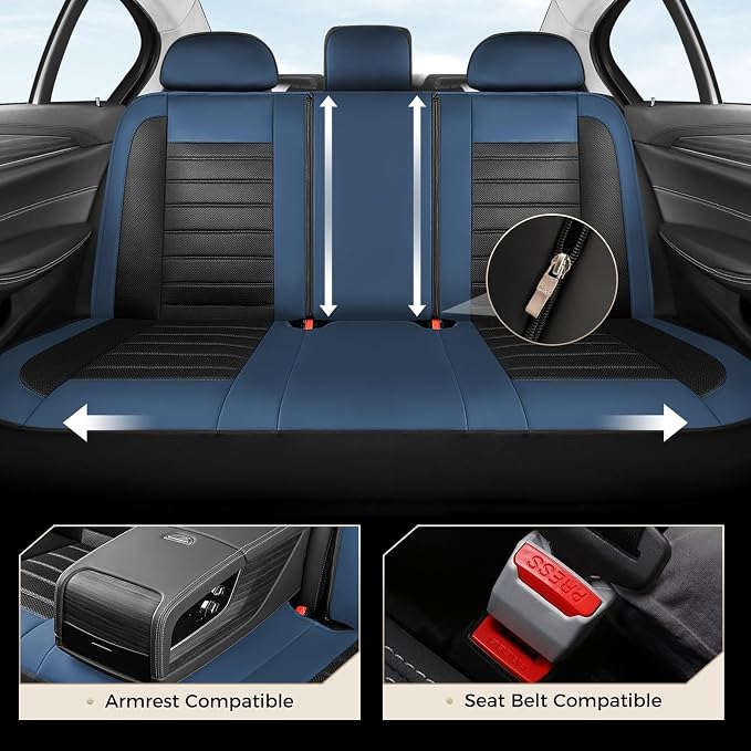 Coverado Car Seat Covers Full Set, Luxury Leather Car Seat Covers, Automotive Front and Rear Mesh Seat Covers, Full Set 5 Seats, Blue Black Seat Covers for SUV Sedan Truck - Image 4
