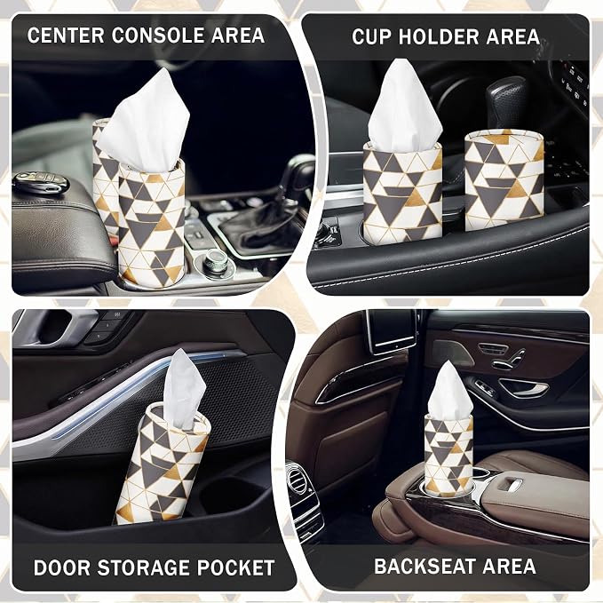 Arttown Car Tissue Holder for Cup Holder Facial Tissues 12 Pack Gold | Navy Bulk 3-Ply,Refillable Marble Print Cylinder Tissue Boxes,Fit Car Home Office School (600 Sheets Total,50 Sheets Each) - Image 4