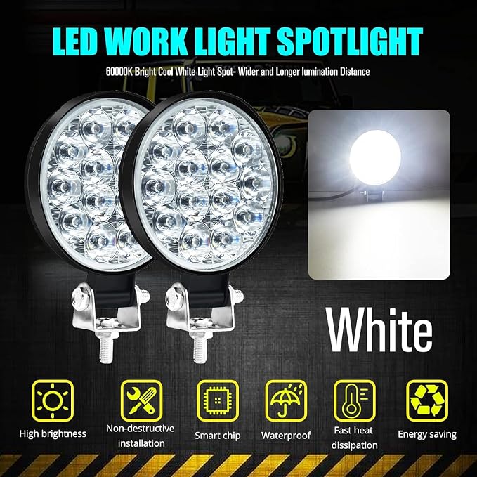 EJ's SUPER CAR Led Round Light Bar 4PCS 3.3" 42w 10000LM Flood Light Pod Off Road Fog Driving Roof Bar Bumper for Jeep,SUV Truck, Hunters - Image 2