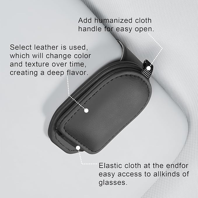 Sunglass Holder for Car Visor, Magnetic Leather Eyeglass Holder, Universal Car Sunglass Organizer Visor Accessories for SUV Truck Pickup, 2 Pack (Black) - Image 4