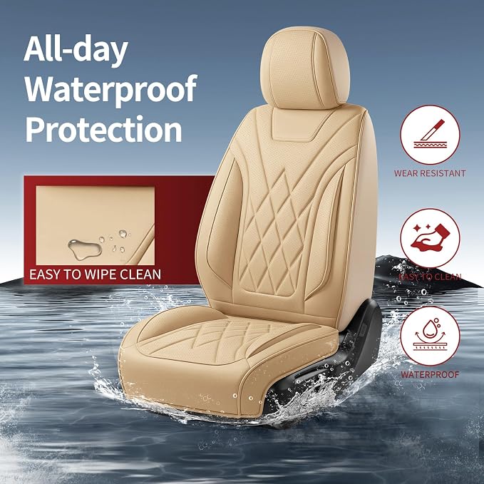 for Subaru Ascent 2019-2025 2026 Car Seat Covers, Full Set, Beige | Luxury Full Coverage Leather Seat Protectors, Waterproof Breathable, Non-Slip, Easy to Install, Airbag Compatible, All-Season - Image 5