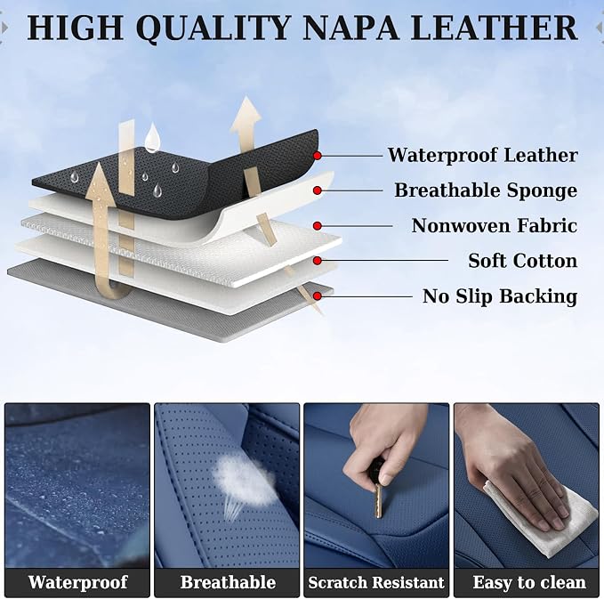 Coverado Car Seat Covers, Seat Covers for Cars, Waterproof Leather Auto Seat Protectors, Leather Car Seat Cushion, Car Interiors Accessories Universal Fit for Most Cars - Image 6