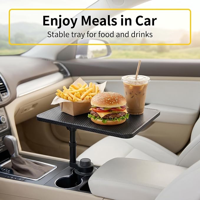 Car Desk for Laptop,，car Cup Holder Tray Car Table & Car Tray with 360° Rotating Cup Holder,Adjustable Height,Compatible with Tesla Model 3/Y/S, Ford，Toyota Sienna/Most Vehicles - Image 3