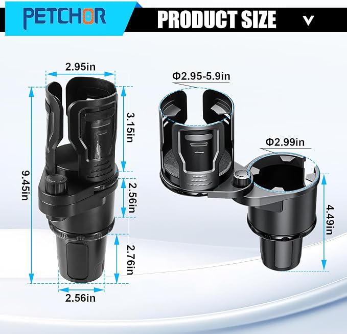 Car Cup Holder Expander, 2 in 1 Cup Holder for Large Bottles Drinks | With Impact-resistant Silicone Edges for Anti-Slip Stability. The 2-in-1 Design Maximizes Space for Phone, Drink, and Snack - Image 2