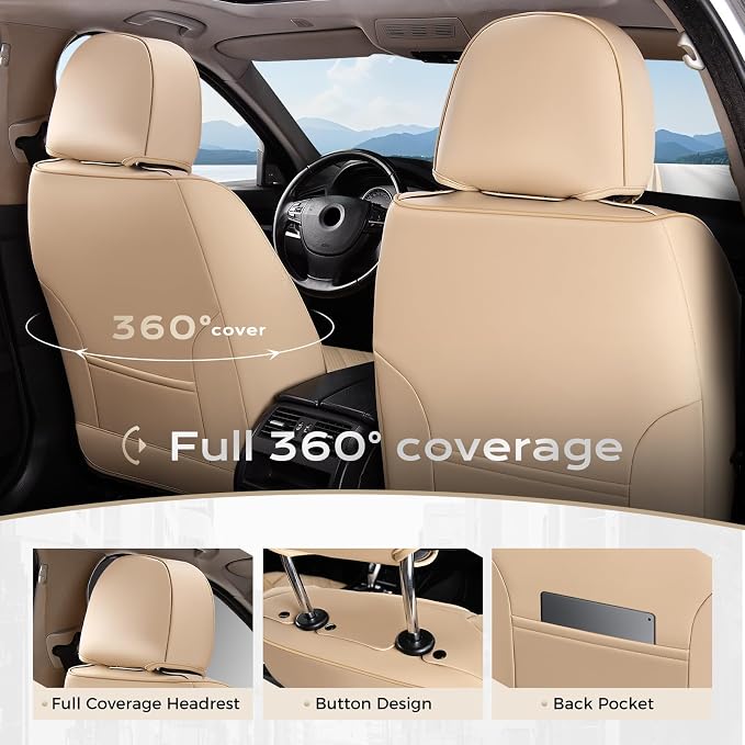 Coverado Car Seat Covers with Lumbar Support, Front Covers for Cars, Universal Automotive Seat Cover, Waterproof, Leather Car Seat Cushion, Interior Seat Protectors for Most Cars - Image 4