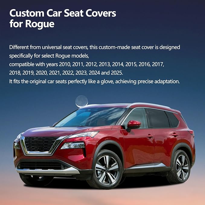Car Seat Covers Compatible with Nissan Rogue 2014-2025 2026.Waterproof & Breathable Leather. Compatible with Airbag & Easy to Install. All - Weather Seat Cushion Protector(Full Set,Black+Red) - Image 4