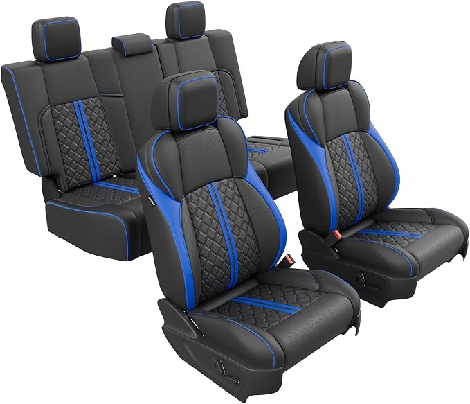 RIDEPOSH Custom Leather Seat Covers for Toyota Tacoma Double Cab 2024-2026 | full set, BKblue, OEM fit, premium waterproof leather, anti-slip, extra pockets, long-term durability, airbag compatible - Image 7