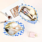 SOIDRAM 2 Pcs Checkered Makeup Bag Large Cosmetic Bag Toiletry Bag Makeup Pouch Travel Bag Organizer Cute Makeup Brushes Aesthetic Accessories Storage Bag for Women Royal Blue - Image 4