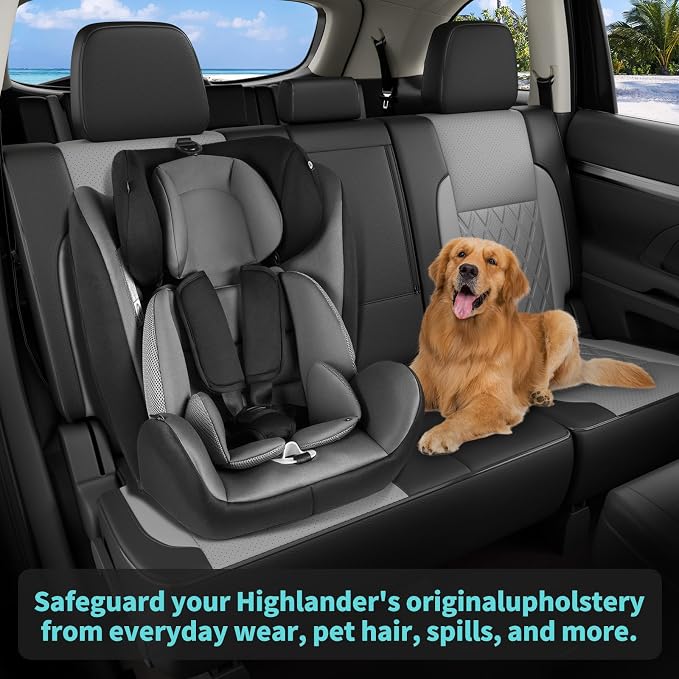 Custom Seat Covers for Toyota Highlander 2014-2019 8 Seats | black grey, faux leather, 2nd row 40/60 split bench, waterproof, breathable, airbag compatible, stain resistant - Image 4
