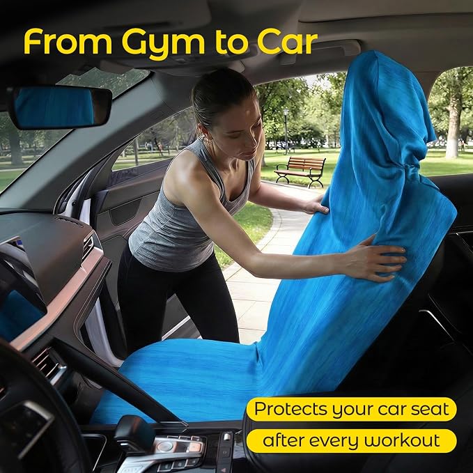 Car Seat Towel Cover, Full-Sized, Sweat Absorbing Seat Protector for Gym | Washable quick-dry towel cover protects front seats from sweat and water after gym, workout, running, beach and swimming - Image 3