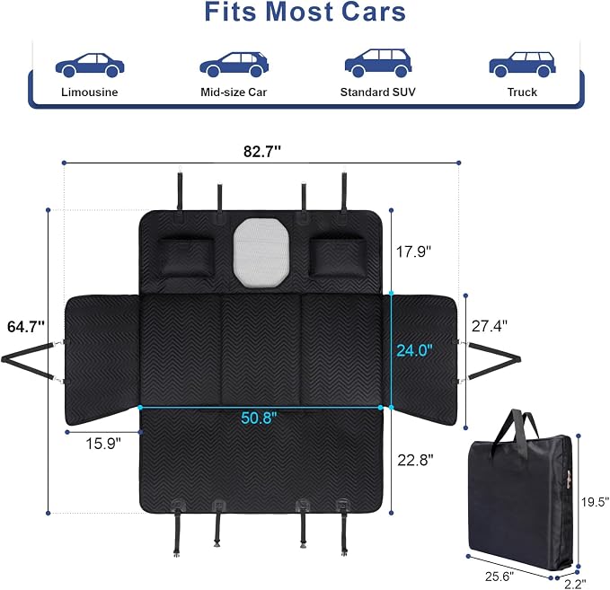 Dog Car Seat Cover - Hard Bottom Backseat Extender, Black | Back Seat, Waterproof Hammock, Thick Sponge, Supports 400 lbs, Seat Protector, Pets, Cars, SUVs, Trucks - Image 5