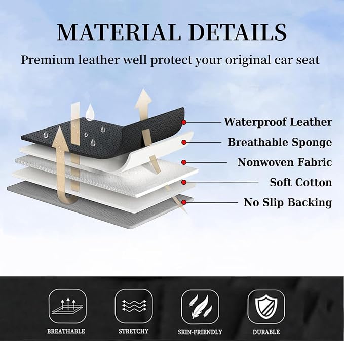 Coverado Car Seat Covers for Front Seat, Leather Seat Covers for Cars, Front Seat Covers, Waterproof Car Seat Protectors Car Seat Cushions Universal for Most Vehicles, Beige - Image 5