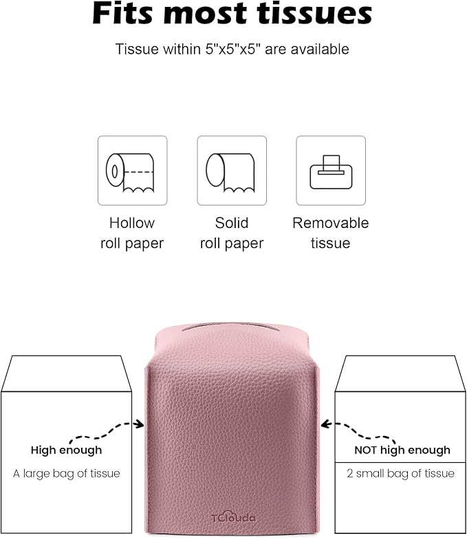 Tissue Box Cover for PU Leather, Modern Simple Solid Color Holder Square Tissue Bag, Ideal for Bathrooms,Office,Car,Nightstand,Outdoor Tent,Dining Table,5"X5"X5", Single Pink - Image 7