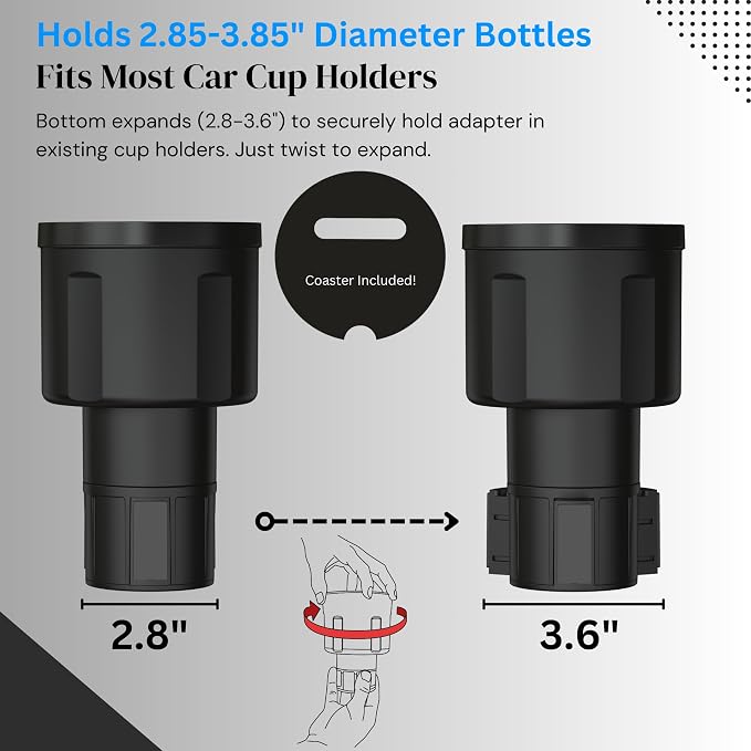 Car Cup Holder Expander Adapter for Large Water Bottles - [Patented & Upgraded] - Holds: Hydro-Flask, Yeti, Nalgene, Owala, 32-40oz - Adjustable Expandable Insert Extender - Universal - Image 4