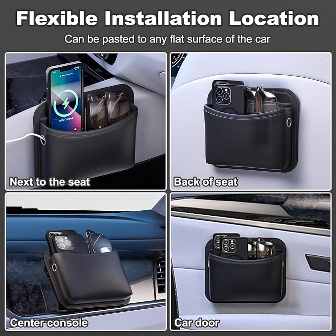 2Pcs Car Side Pocket Organizer, Universal Leather Mini Storage Bag for Cell Phone, Wallet, Key, Glasses, Multifunctional Car Organizer Accessories for Car Seat, Door, Window, Console, 7*4.3*2.2inch - Image 5