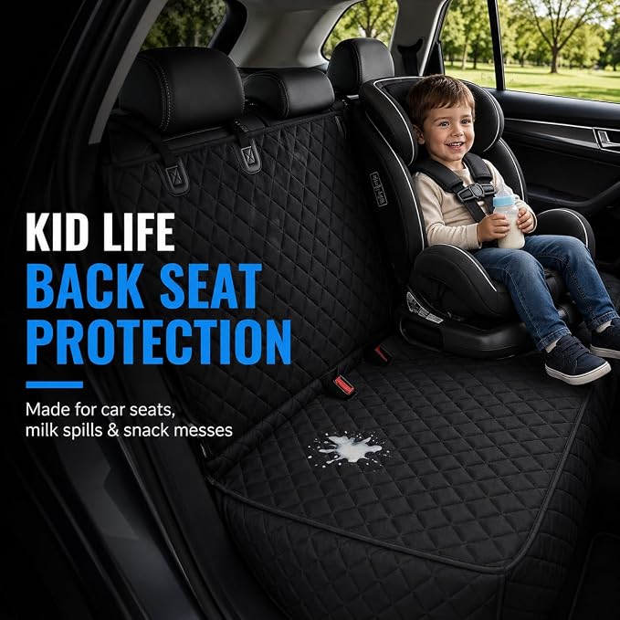 Dog Car Seat Cover & Protector, Pet Back Seat Cover for Cars & SUVs, 62" | Waterproof rear seat cover for dogs, kids & baby boys; fits large SUV & trucks and protects seats from fur & spills. - Image 7