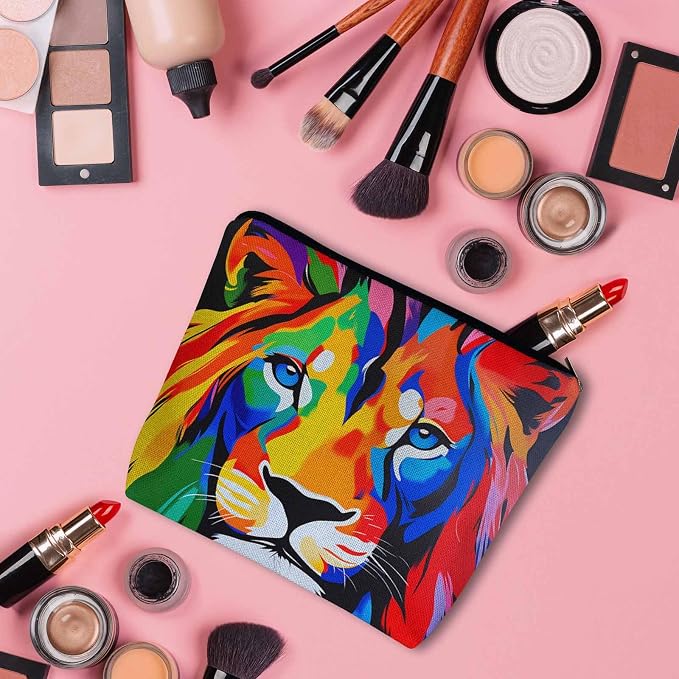 Makeup Bag For Purse Lion, African Animal Lion Face Colorful Cosmetic Bags For Women With Zipper Travel Toiletry Pouch Makeup Bags Makeup Organizers Purse For Toiletries Cosmetics - Image 3